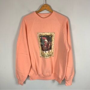 Vintage Pink Peach Christmas Crewneck Sweatshirt Sweater Printed Santa